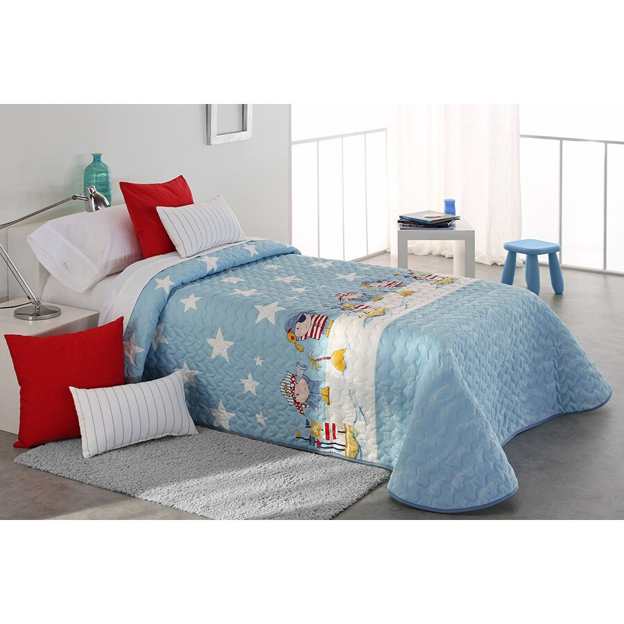 Set Cuvertura matlasata Star 2P si 1 perna decorativa, Reig Marti, albastru, dimensiune 190 cm x 270 cm