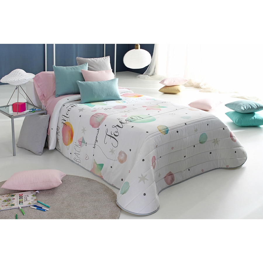 Set Cuvertura matlasata Samar 2A si 1 perna decorativa, Reig Marti, alb, dimensiune 190 cm x 270 cm