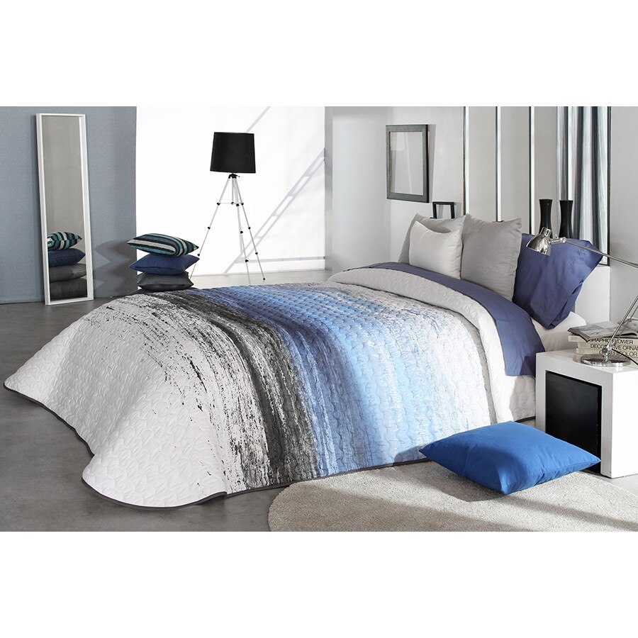 Set Cuvertura matlasata Tarey 2P si 1 perna decorativa, Reig Marti, albastru gri, dimensiune 205 cm x 270 cm