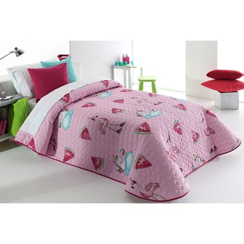 Set Cuvertura matlasata Pink 2P si 1 perna decorativa, Reig Marti, roz, unicorn, dimensiune 190 cm x 270 cm Set Cuvertura matlasata Pink 2P si 1 perna decorativa, Reig Marti, roz, unicorn, dimensiune 190 cm x 270 cm