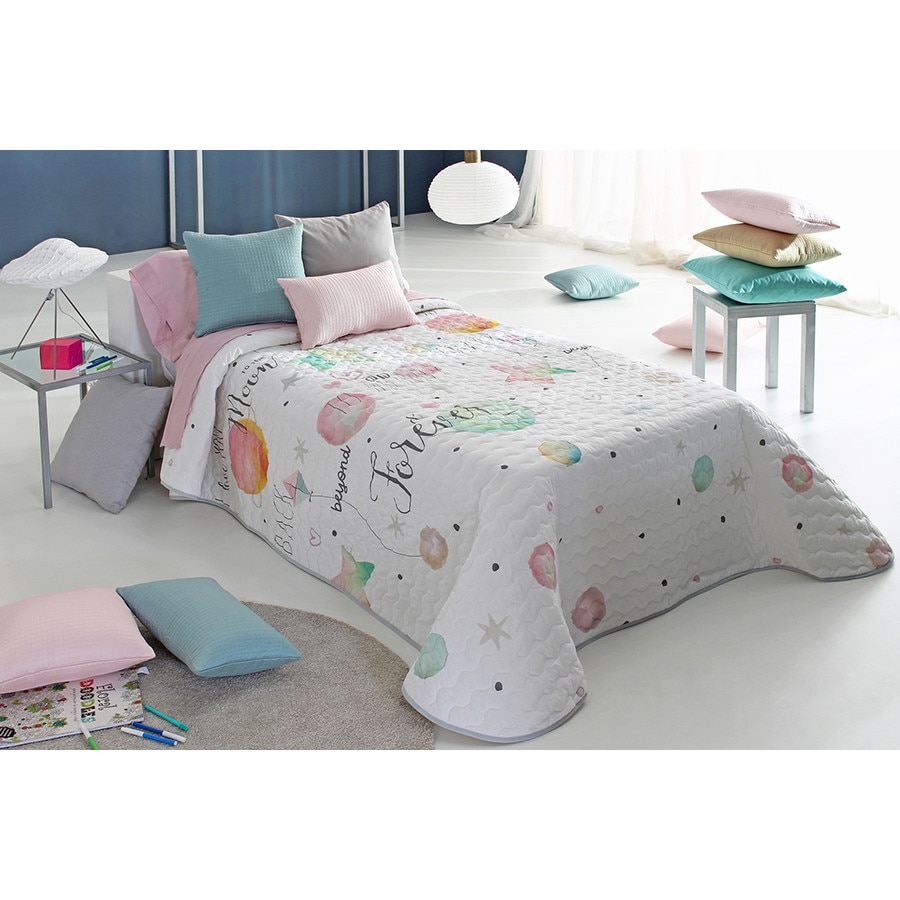 Set Cuvertura matlasata Samar 2P si 1 perna decorativa, Reig Marti, alb, dimensiune 190 cm x 270 cm