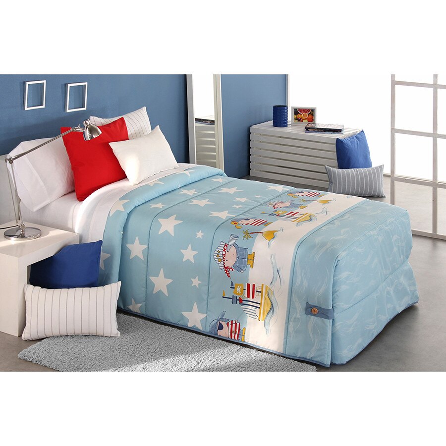 Set Cuvertura matlasata Star si 1 perna decorativa, Reig Marti, albastru, dimensiune 190 cm x 270 cm