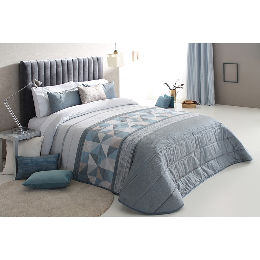 Set Cuvertura matlasata Testino si 2 perne decorative, Reig Marti, albastru, dimensiune 235 cm x 270 cm