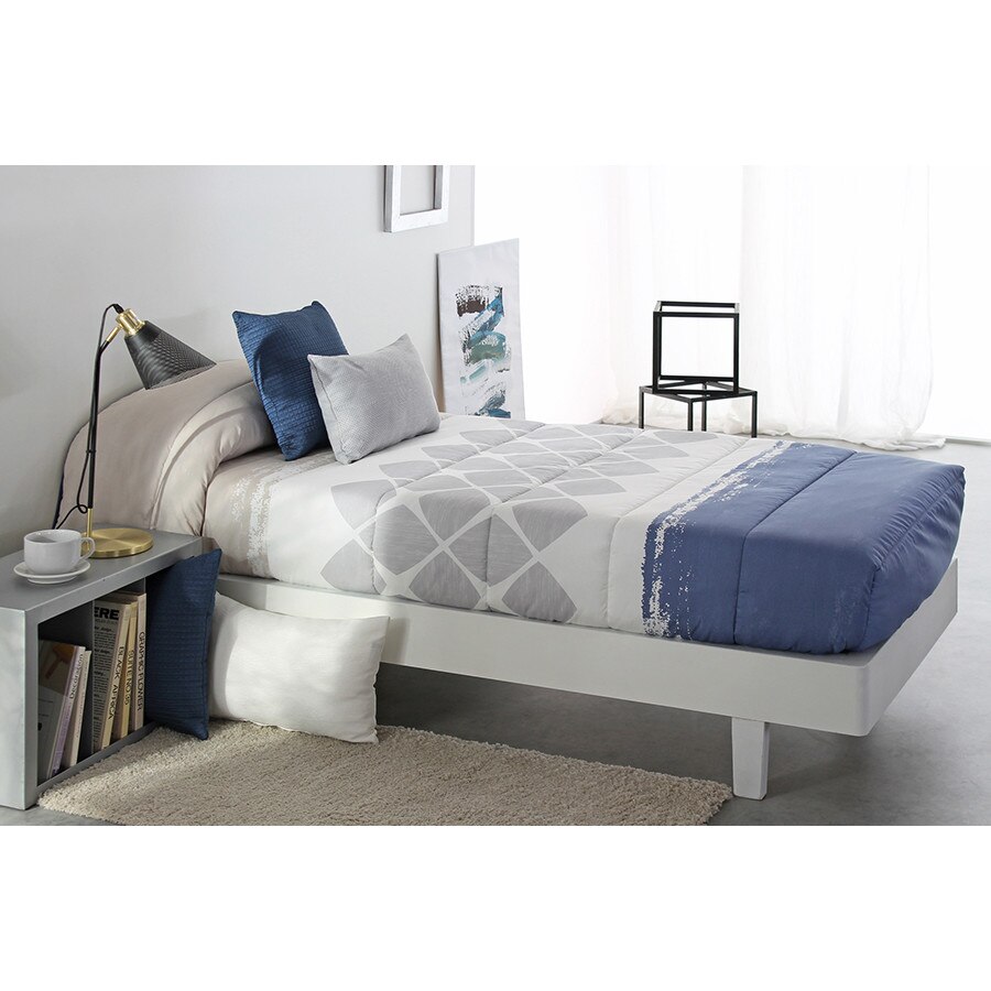 Set Cuvertura matlasata fixa Unique AG si 1 perna decorativa, Reig Marti, albastru, gri, pentru pat de 90 cm x 200 cm