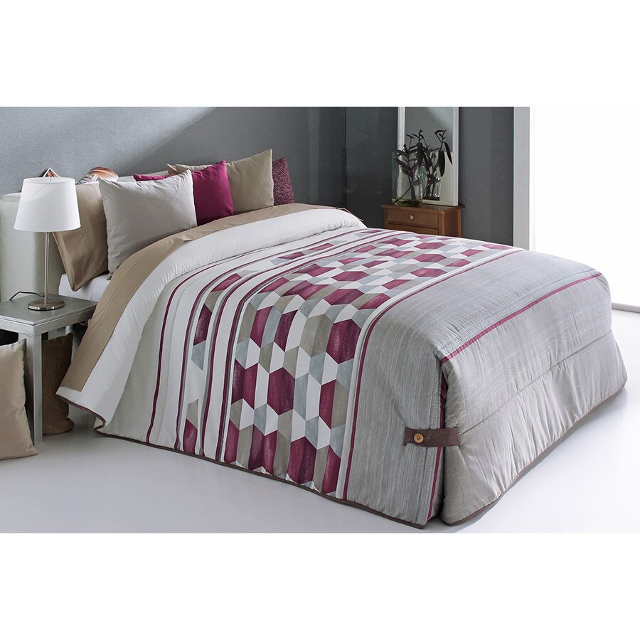 Set Cuvertura matlasata Toler si 2 perne decorative, Reig Marti, gri, visiniu, dimensiune 250 cm x 270 cm