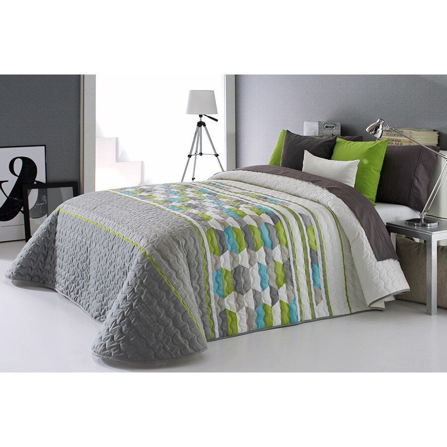 Set Cuvertura matlasata Toler 2P si 1 perna decorativa, Reig Marti, verde, turcoaz, dimensiune 190 cm x 270 cm