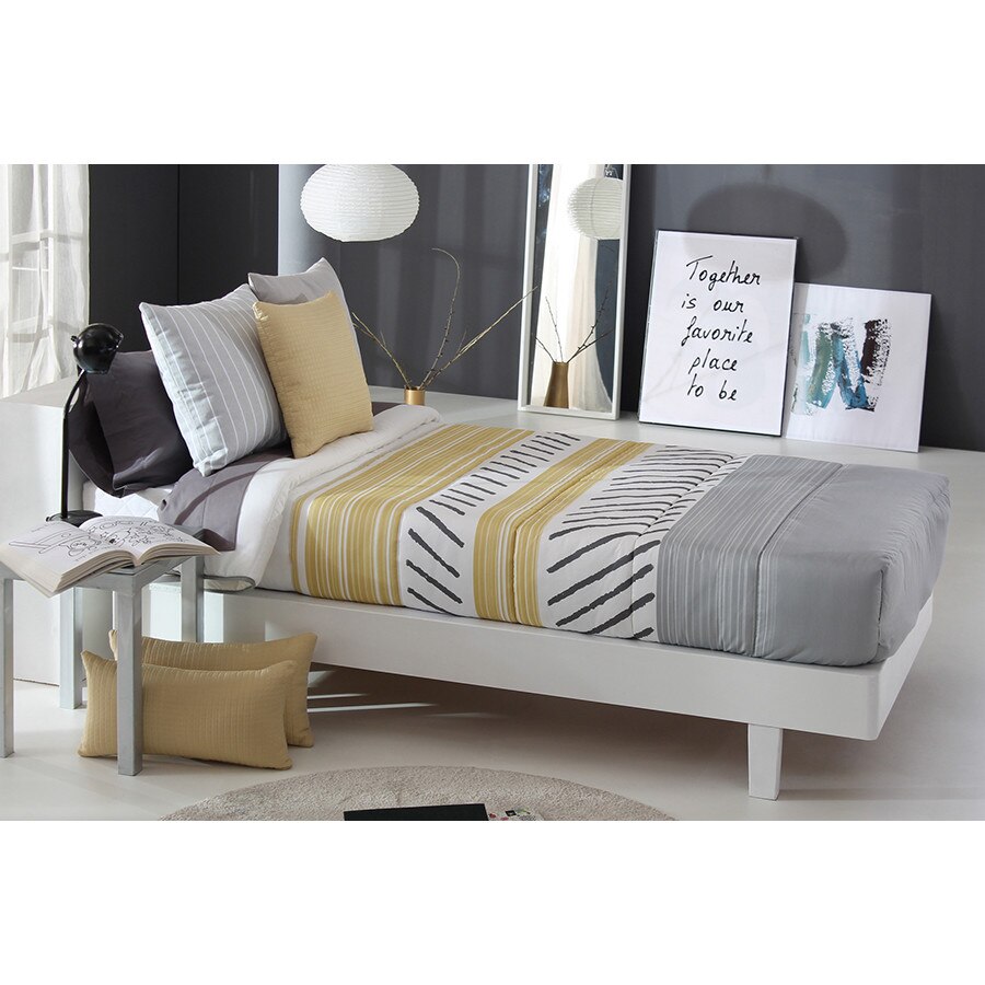 Set Cuvertura matlasata fixa Sinkler AG si 1 perna decorativa, Reig Marti, gri, pentru pat de 90 cm x 200 cm