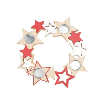 Coroana de advent din lemn, cu stelute si suport lumanare, 32 cm Coroana de advent din lemn, cu stelute si suport lumanare, 32 cm