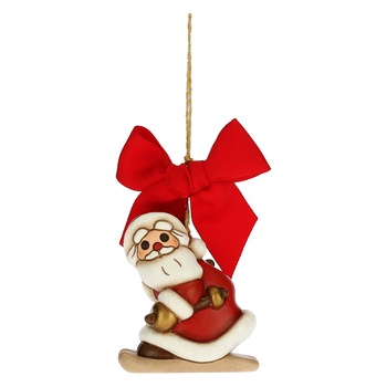 Figurina de brad, Mos Craciun pe schiuri, ceramica THUN, 6.5 cm Figurina de brad, Mos Craciun pe schiuri, ceramica THUN, 6.5 cm