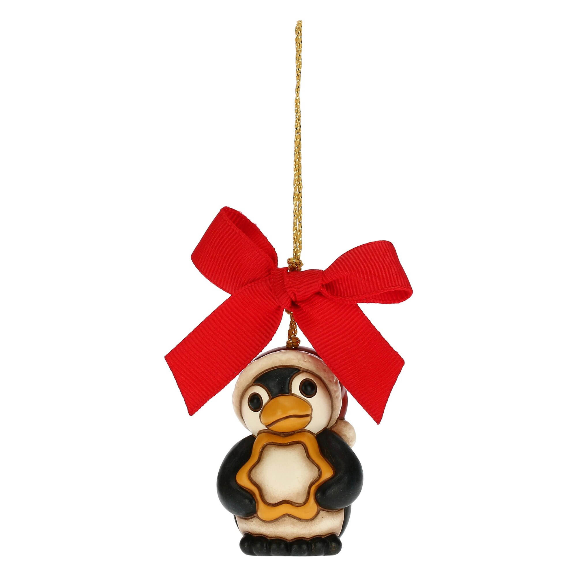 Figurina de brad, Pinguin cu stea, ceramica THUN, 5 cm h