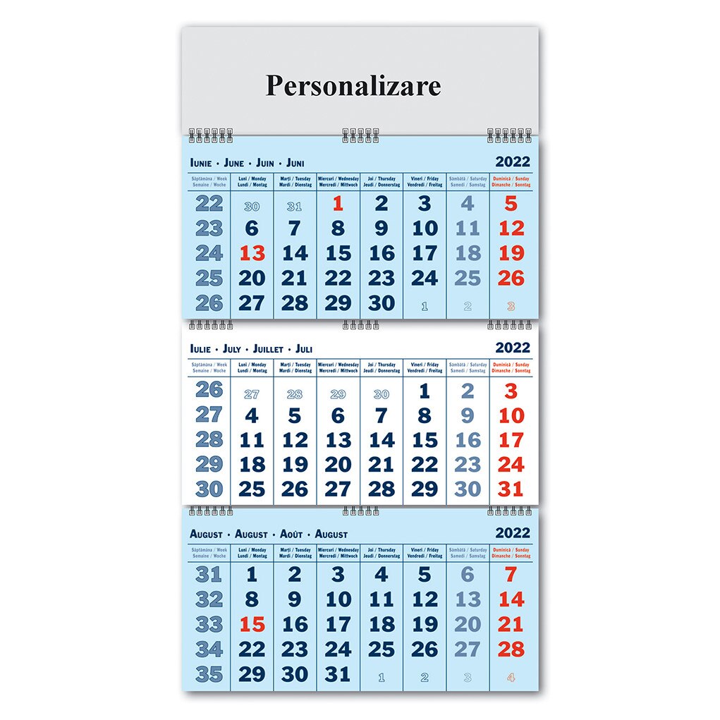 Calendar de Perete Triptic Pliabil 2022, 3 culori, 40x60cm, spira metalica dubla