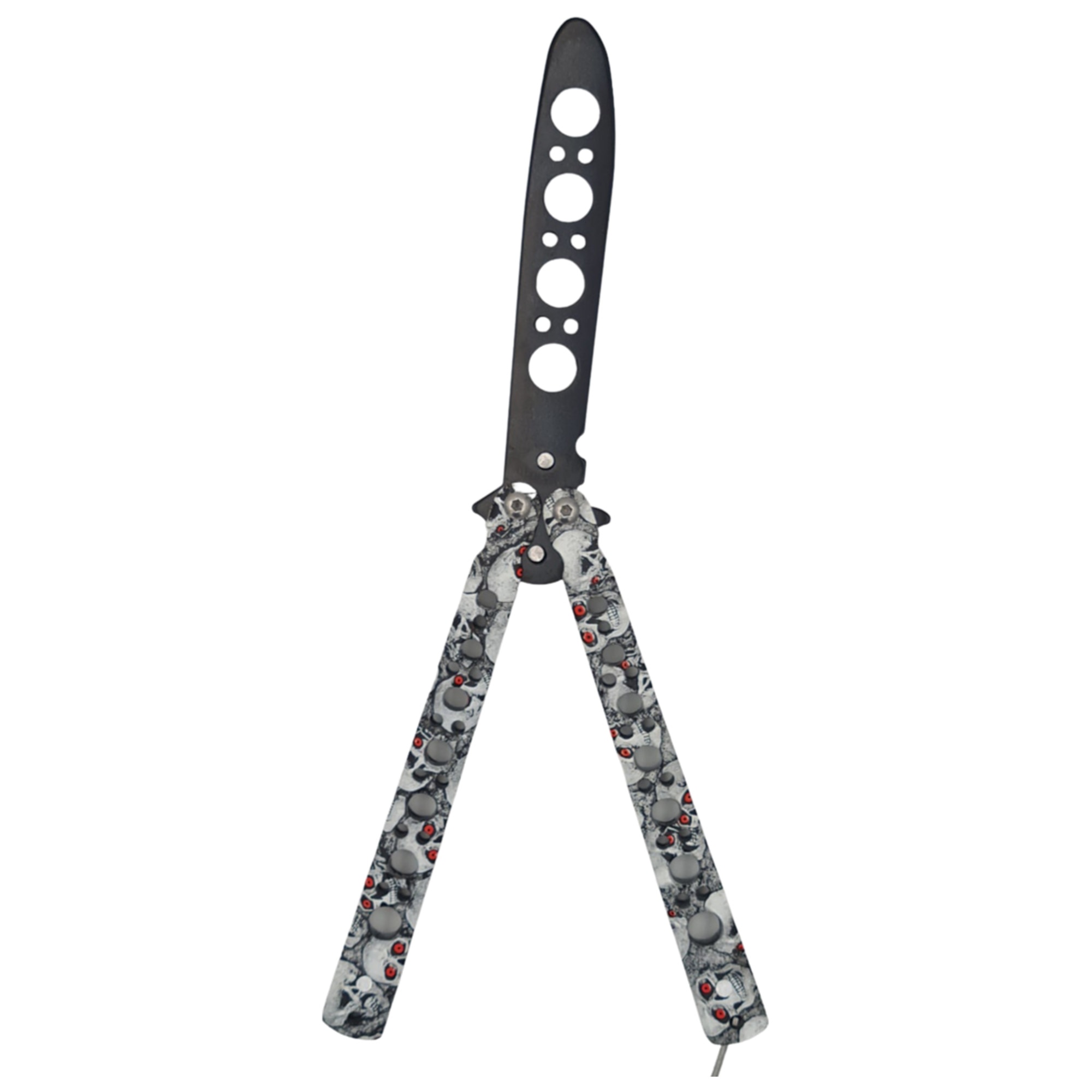 Cutit fluture Butterfly, Balisong 22 cm, cranii m2, alb, fara tais, de antrenament, model cercuri, Dalimag