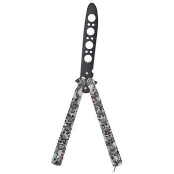 Cutit fluture Butterfly, Balisong 22 cm, cranii m2, alb, fara tais, de antrenament, model cercuri, Dalimag Cutit fluture Butterfly, Balisong 22 cm, cranii m2, alb, fara tais, de antrenament, model cercuri, Dalimag