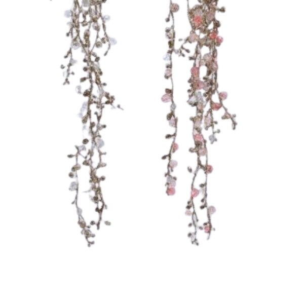 Creanga artificiala, salcie, margele roz/transparent, sclipici, 120 cm