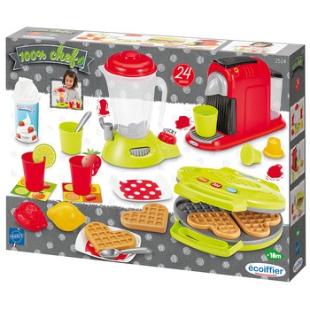 Aparat de vafe cu mixer si aparat de cafea, Small Household Appliances Ecoiffier, cu clatite si 24 accesorii, 2524 Aparat de vafe cu mixer si aparat de cafea, Small Household Appliances Ecoiffier, cu clatite si 24 accesorii, 2524