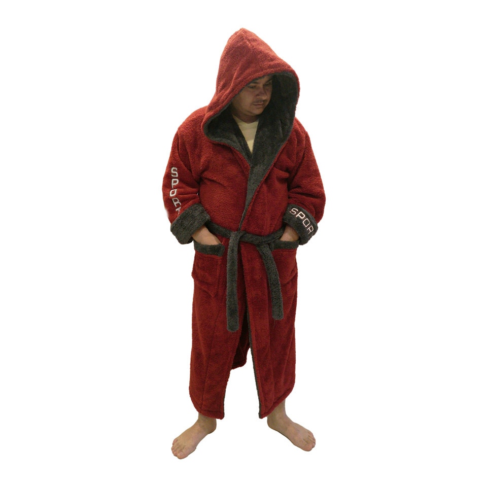 Halat baie, barbati, model GRAY BG, cocolino, buzunar, gluga, bordo/gri, 2XL