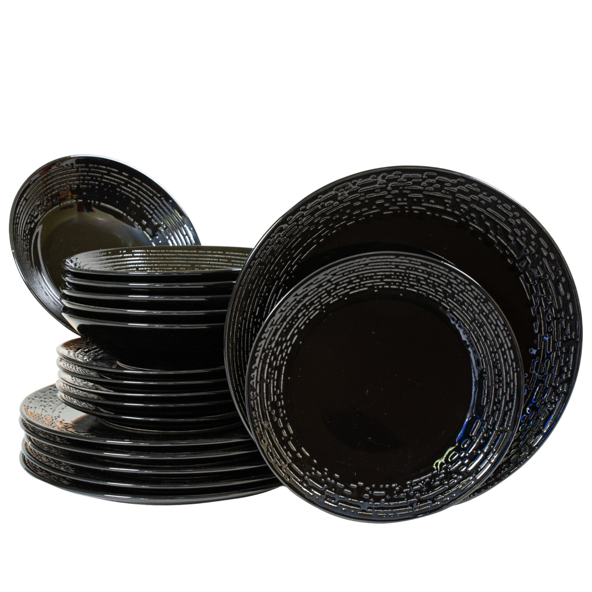 Set Complet Serviciu De Masa, Black Delilah, 18 piese, Cesiro, Negru Abis cu Design Zebra tIp banda margine