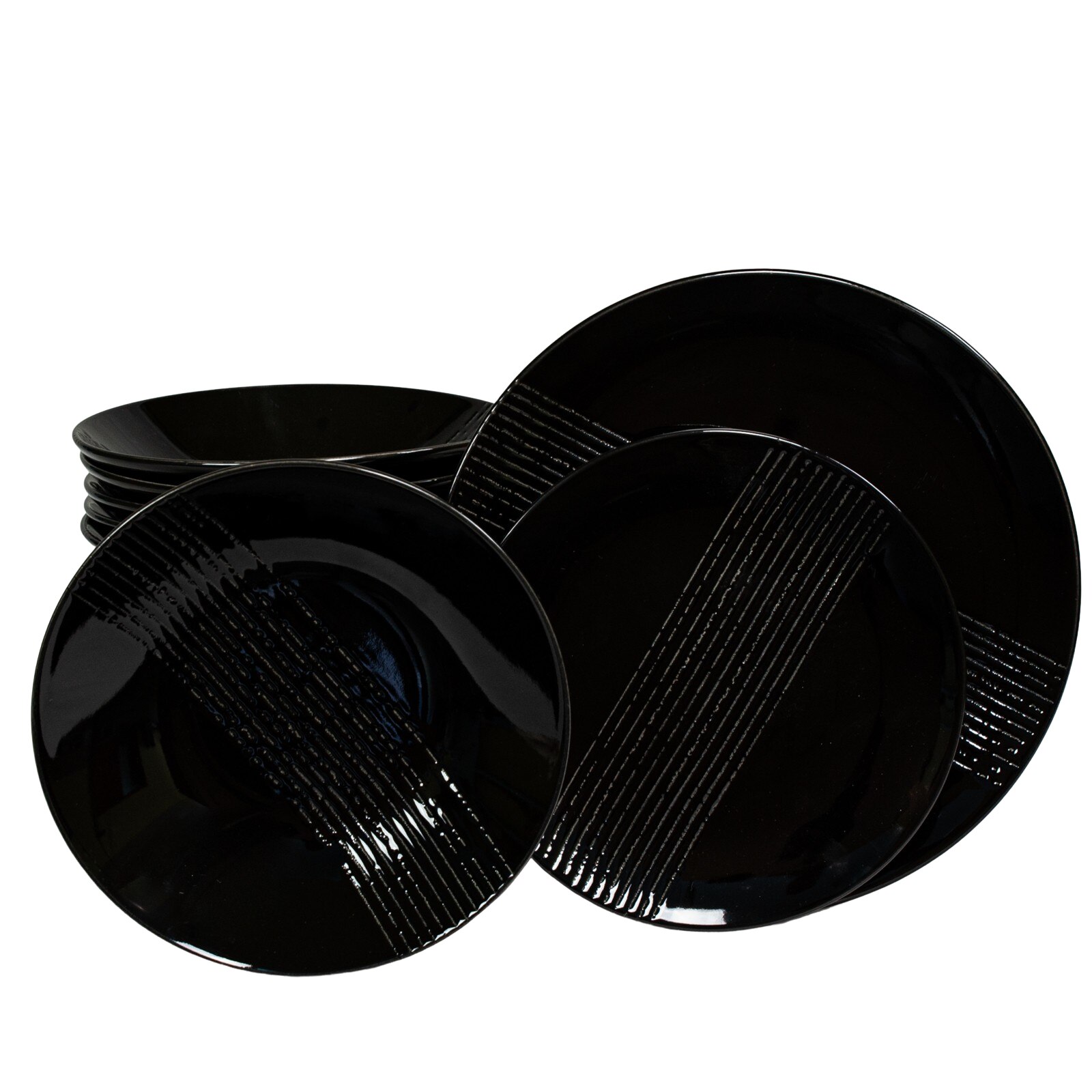 Set Complet Serviciu De Masa, Black Delilah, 18 piese, Cesiro, Negru Abis cu Design Zebra tIp banda mijloc