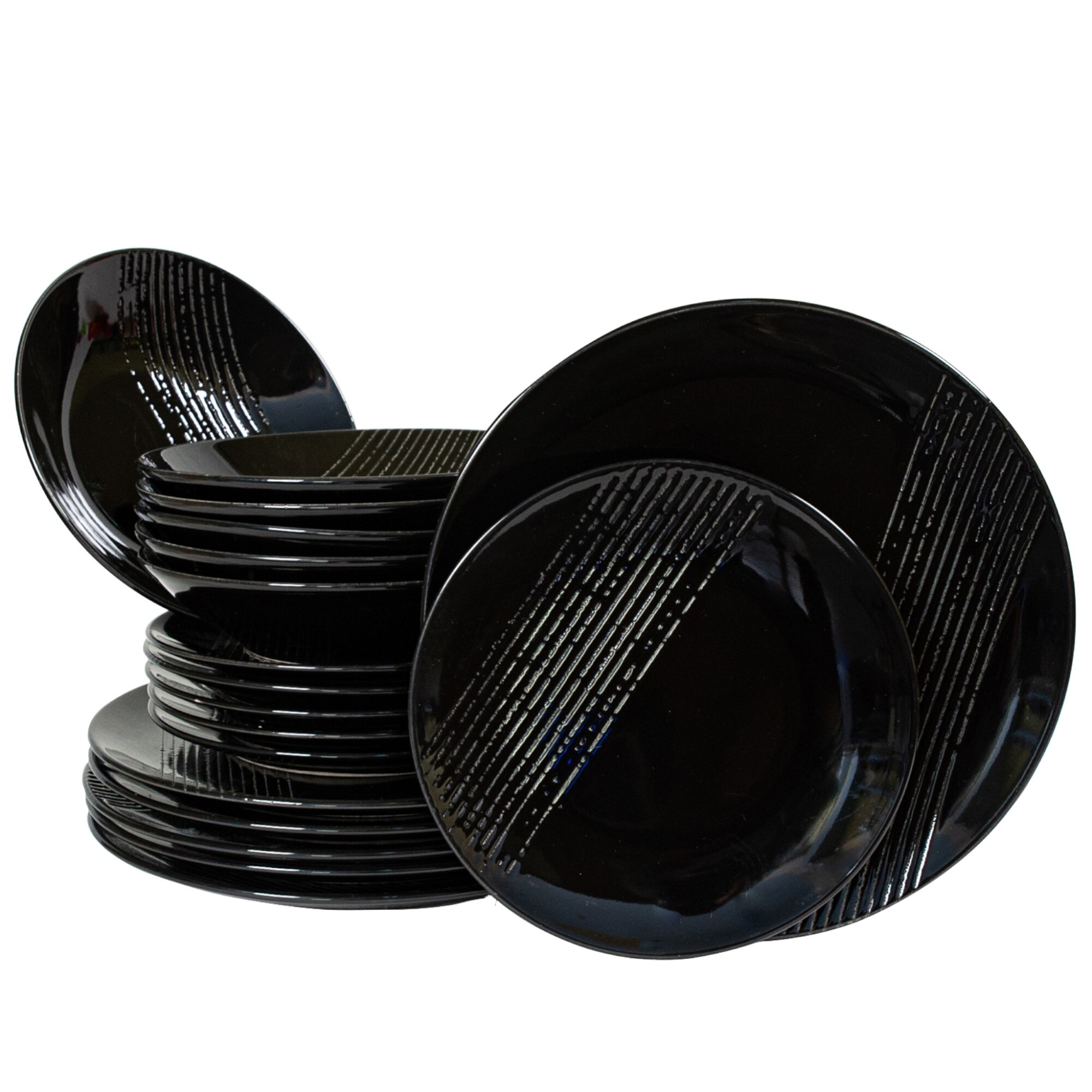 Set Complet Serviciu De Masa, Black Delilah, 18 piese, Cesiro, Negru Abis cu Design Zebra tIp banda lateral