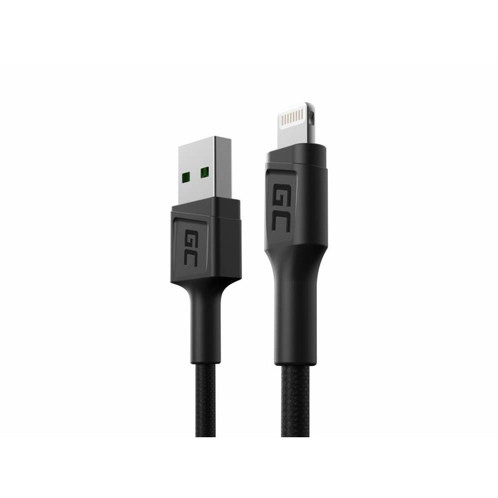 Cablu USB-Lightning 30cm, Green Cell GC PowerStream, incarcare rapida Apple 2.4A, pentru Apple iPhone iPad iPod