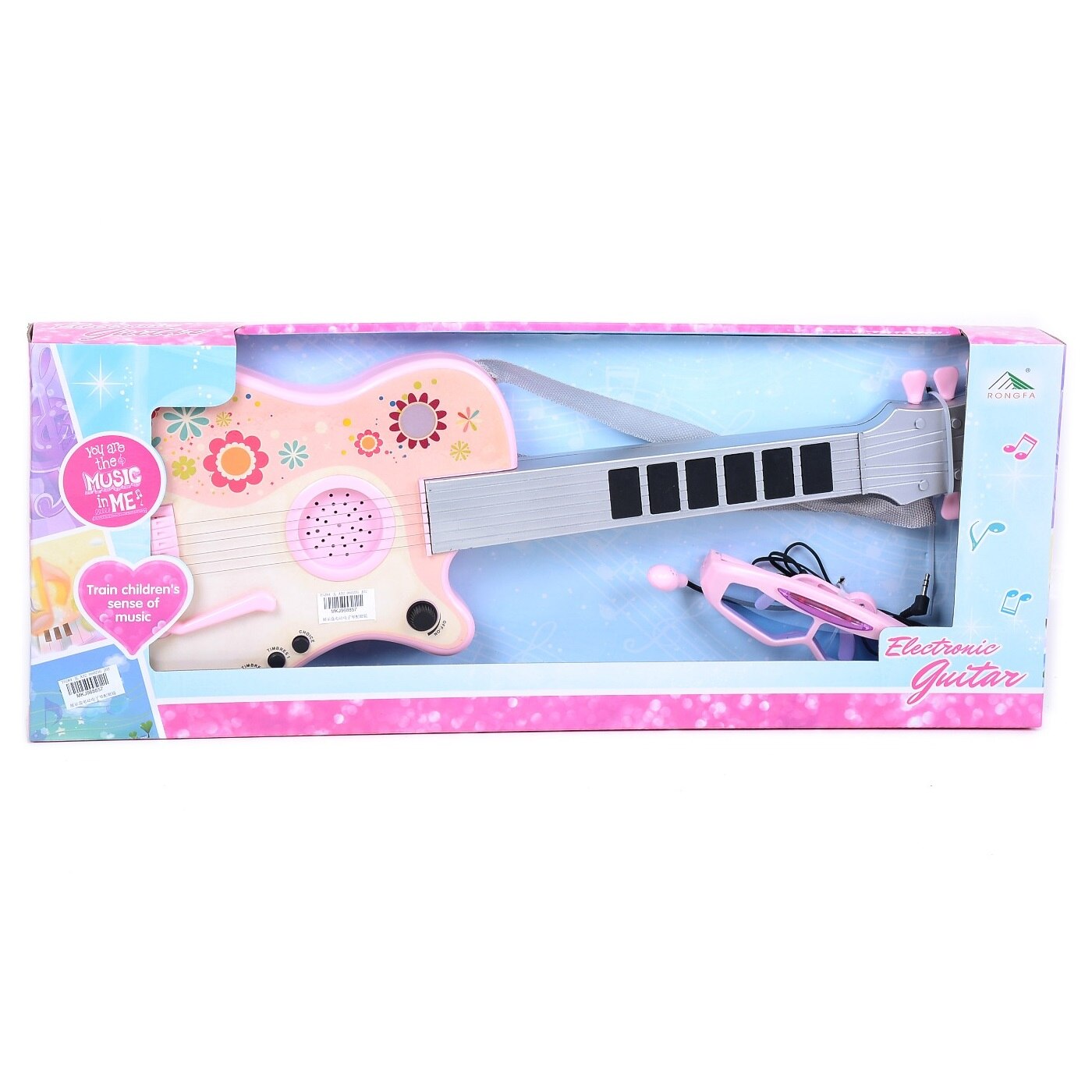 Chitara electronica Star cu microfon si ochelari, roz