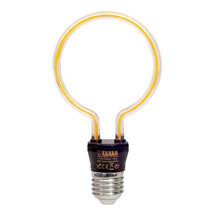 LED крушка DESIGN Filament TESLA Lighting 3.5W, E27, 230V, 175 lm, топла светлина 2300K, 360º, еквивалентна на класическа крушка 15W