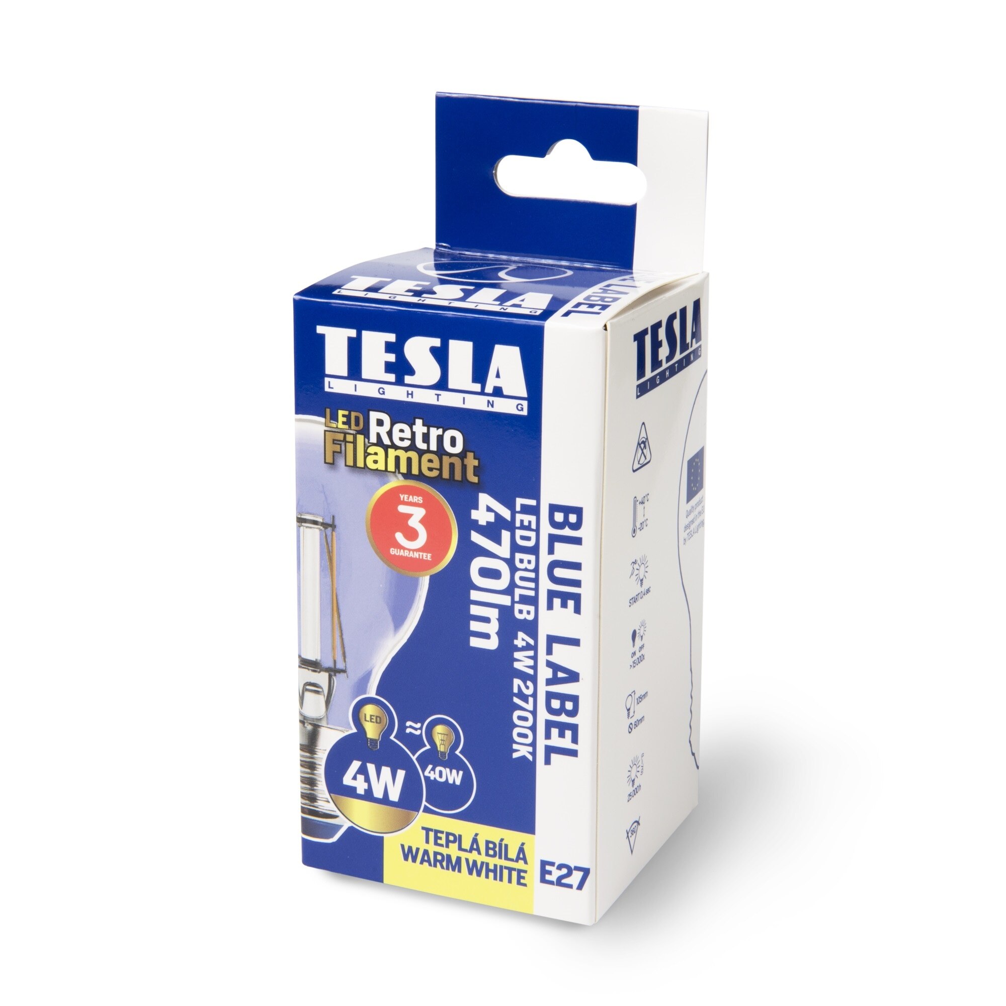 Bec led Bulb RETRO Filament TESLA Lighting 4W, E27, 230V, 470 lm, 25 ...