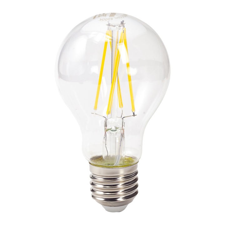 LED крушка RETRO Filament TESLA Lighting 8W, E27, 230V, 1055 lm, 15 000h, неутрална светлина 4000K, 360º, еквивалент на класическа крушка 75W