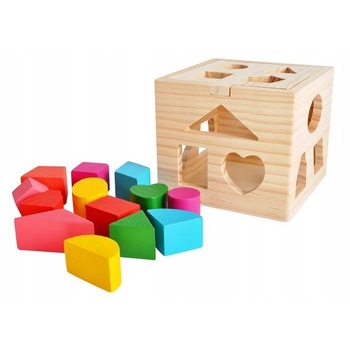 Cub educativ montessori, Zola®, 13 forme geometrice din lemn, 14x14x12 cm Cub educativ montessori, Zola®, 13 forme geometrice din lemn, 14x14x12 cm