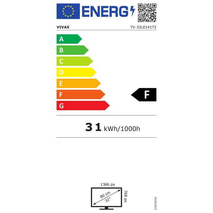 Televizor LED Vivax TV-32LE141T2, 80cm, HD Ready, Clasa F