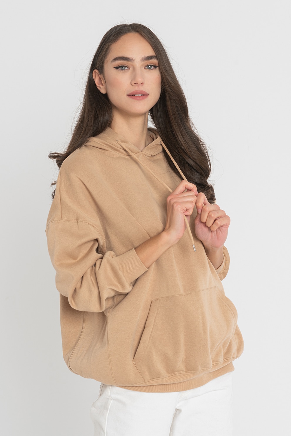 Haily's, Hanorac din amestec de bumbac cu maneci cazute Jussy, Maro camel