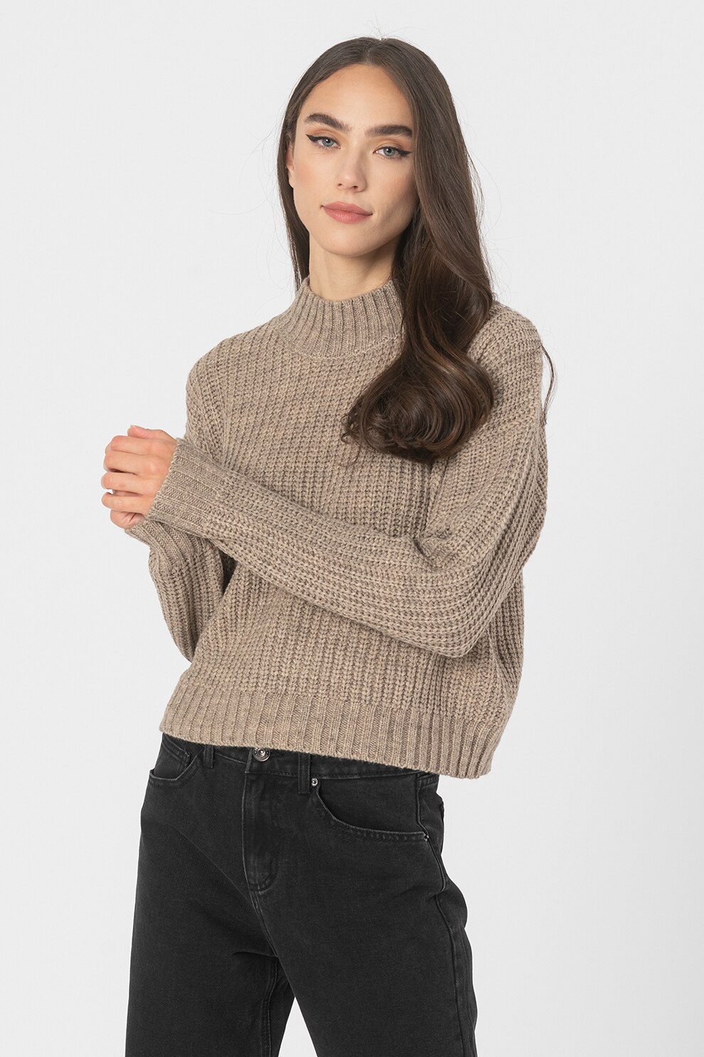 Haily's, Pulover tricotat gros cu aspect crop Joy, Grej