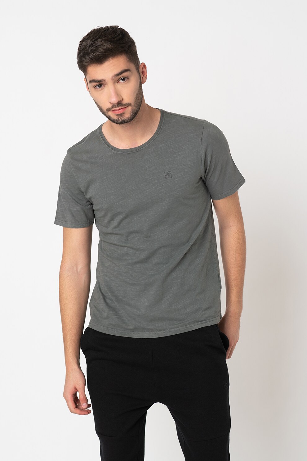 Haily's, Tricou de bumbac cu decolteu rotund Neil, Gri melange