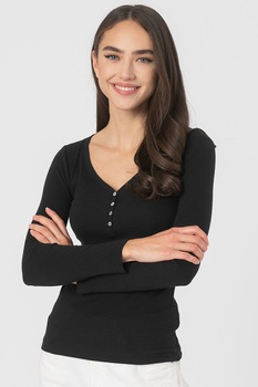Haily's, Bluza din amestec de modal cu decolteu Henley Kora, Negru Haily's, Bluza din amestec de modal cu decolteu Henley Kora, Negru