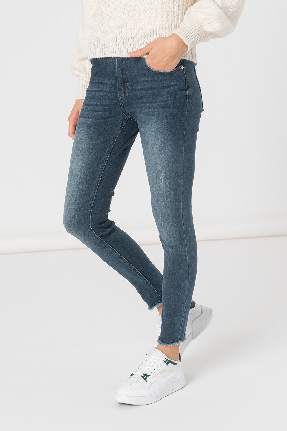 Haily's, Blugi cu talie medie si aspect decolorat Soni, Albastru prafuit