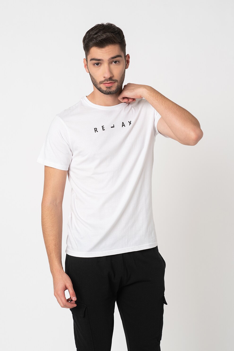Haily's, Tricou de bumbac cu imprimeu text Relax, Alb/Negru