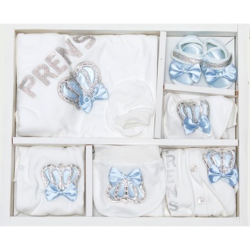 Set cadou 10 Piese pentru Bebelusi, cu Strasuri Stralucitoare PRINT/PRENCE, AKU BABY, 1-3 luni, Alb/Bleu AK7420 Set cadou 10 Piese pentru Bebelusi, cu Strasuri Stralucitoare PRINT/PRENCE, AKU BABY, 1-3 luni, Alb/Bleu AK7420