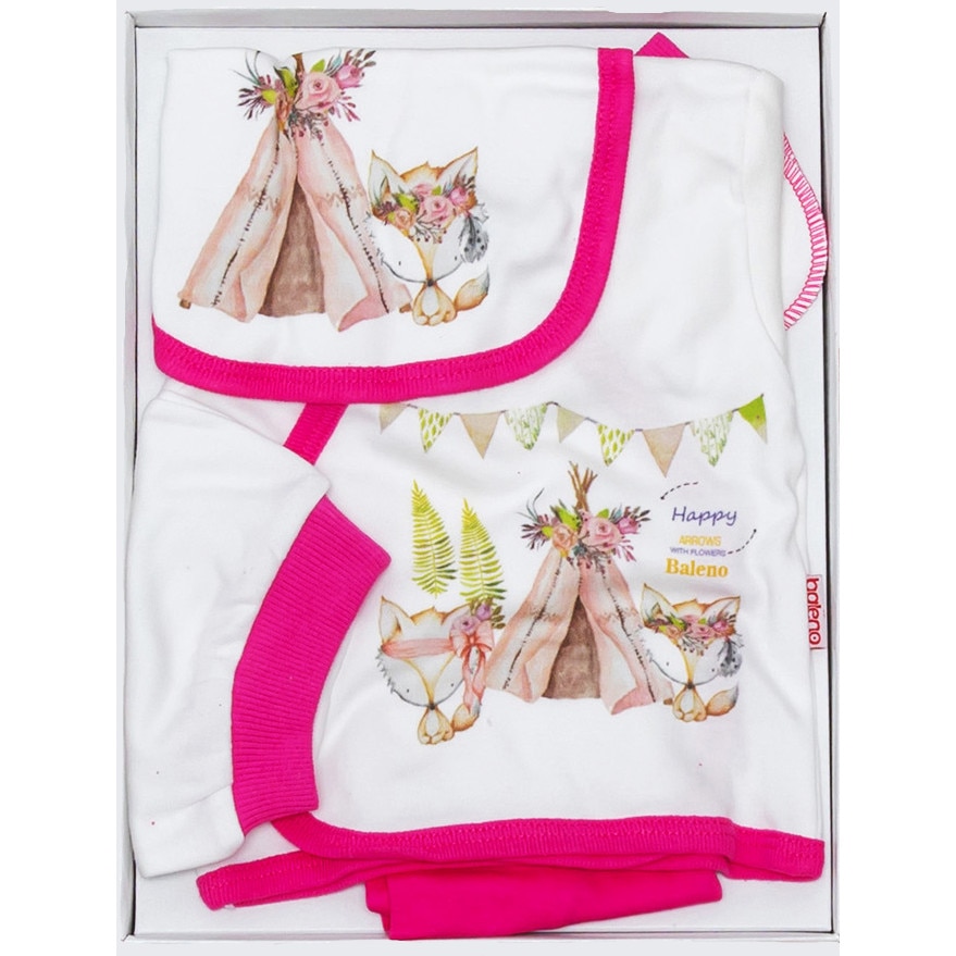 Set cadou 5 Piese pentru Bebelusi, BALENO AKU BABY, 1-3 luni, Alb/Fucsia AK7424