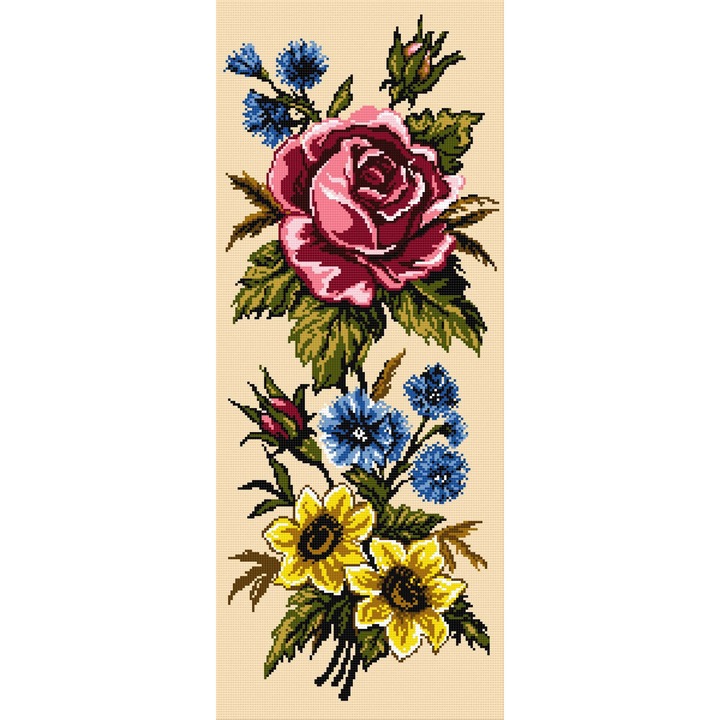 Goblen Flori , Hudemas , kit cu diagrama alb-negru , cu fire mouline 12x30cm