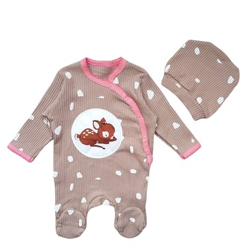 Salopeta cu caciulita din bumbac tricotat, varsta 0-3 luni, 62 cm, Multicolor Salopeta cu caciulita din bumbac tricotat, varsta 0-3 luni, 62 cm, Multicolor