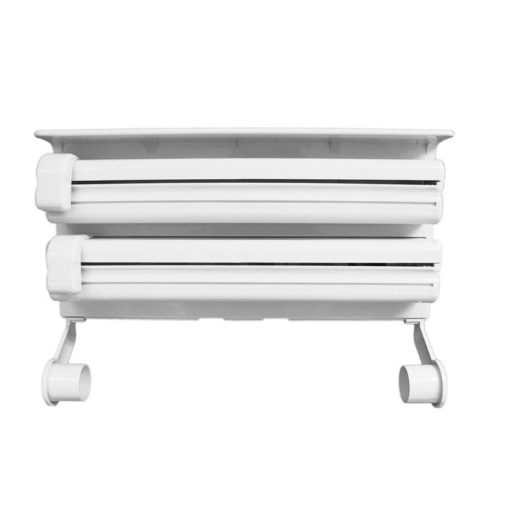 Троен кухненски диспенсър за хартия Tiessa®, алуминиево фолио, пластмаса, бял, 37 см x 18 см x 7 см