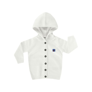 Cardigan tricotat cu gluga si nasturi, bumbac 100%, Maro, Alb Cardigan tricotat cu gluga si nasturi, bumbac 100%, Maro, Alb