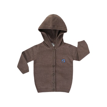 Cardigan tricotat cu gluga si nasturi, bumbac 100%, Maro, Maro Cardigan tricotat cu gluga si nasturi, bumbac 100%, Maro, Maro