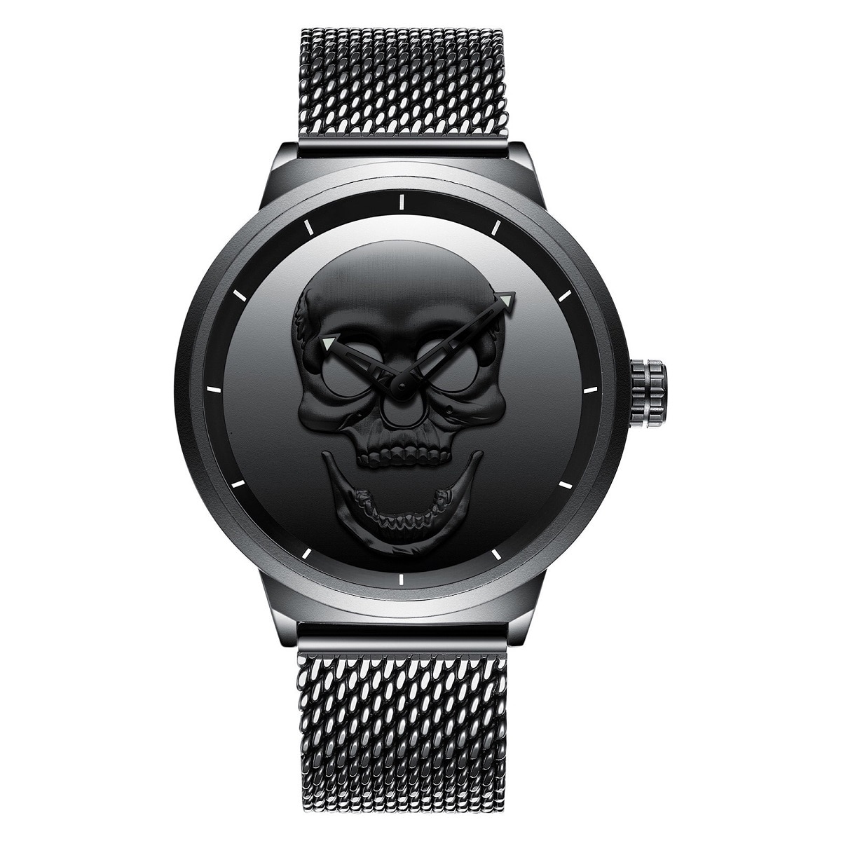 Ceas barbatesc Biden Skull, Otel inoxidabil, Negru / Mesh