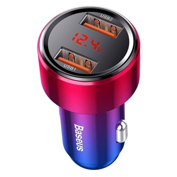 Incarcator Auto Baseus Magic 2xUSB QC 3.0 45W, cu voltmetru Aurora color, 29323 Incarcator Auto Baseus Magic 2xUSB QC 3.0 45W, cu voltmetru Aurora color, 29323