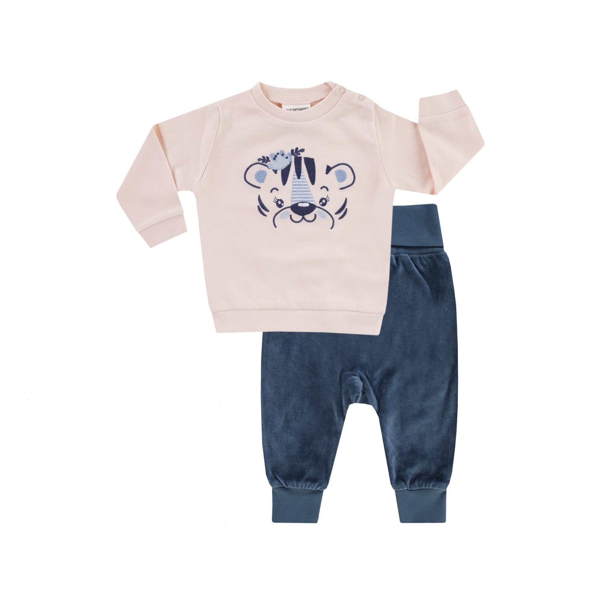 Compleu, bluza cu maneca lunga si pantaloni lungi, velour, fete, Roz/Gri, Roz/Gri