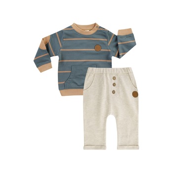 Compleu, bluza cu maneca lunga si pantaloni lungi cu buzunare, bumbac organic, Verde/Bej, Verde/Bej Compleu, bluza cu maneca lunga si pantaloni lungi cu buzunare, bumbac organic, Verde/Bej, Verde/Bej