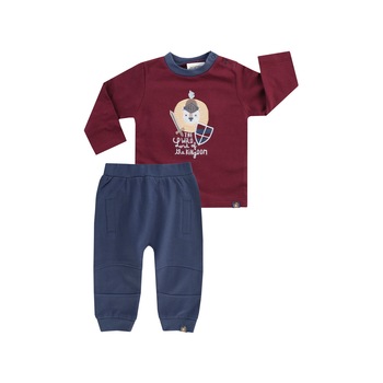 Compleu, bluza cu maneca lunga si pantaloni lungi, bumbac organic, baieti, Bordo/Albastru, Bordo/Albastru Compleu, bluza cu maneca lunga si pantaloni lungi, bumbac organic, baieti, Bordo/Albastru, Bordo/Albastru