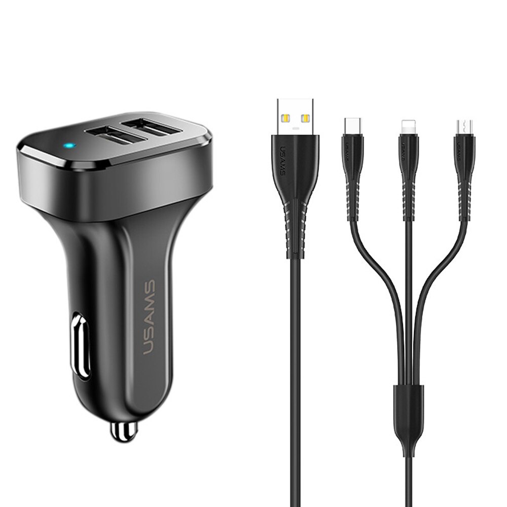 Incarcator Auto USAMS C13 cu Cablu U35 Micro-USB, Lightning, Type-C 2A - Negru