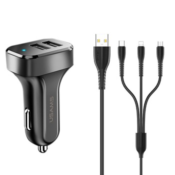 Incarcator Auto USAMS C13 cu Cablu U35 Micro-USB, Lightning, Type-C 2A - Negru Incarcator Auto USAMS C13 cu Cablu U35 Micro-USB, Lightning, Type-C 2A - Negru
